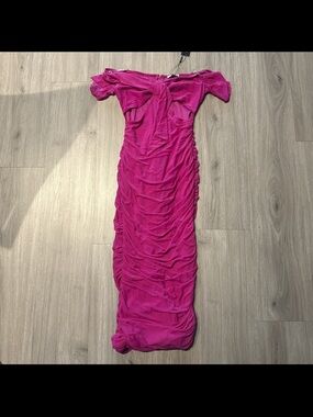 Fuchsia Ruched Off-Shoulder Women’s Dress